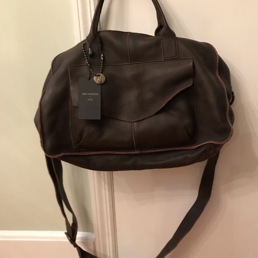 Men’s Brown Leather Duffel with Shoulder Strap
